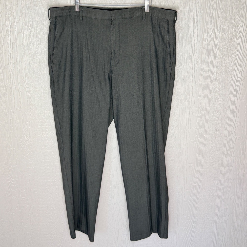 Dockers Mens 40x30 Relaxed Fit Flat Front Herringbone Dress Pants Grey
